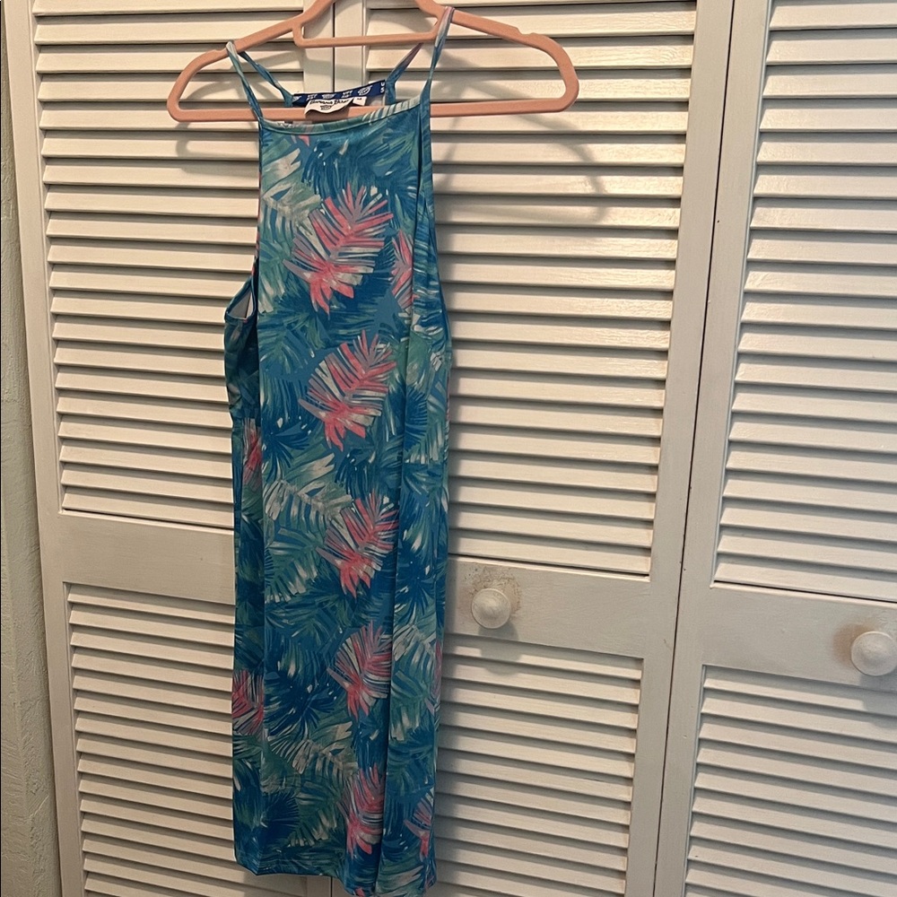 ( 0313) Women Tropical Blue and Pink Maxi Dress